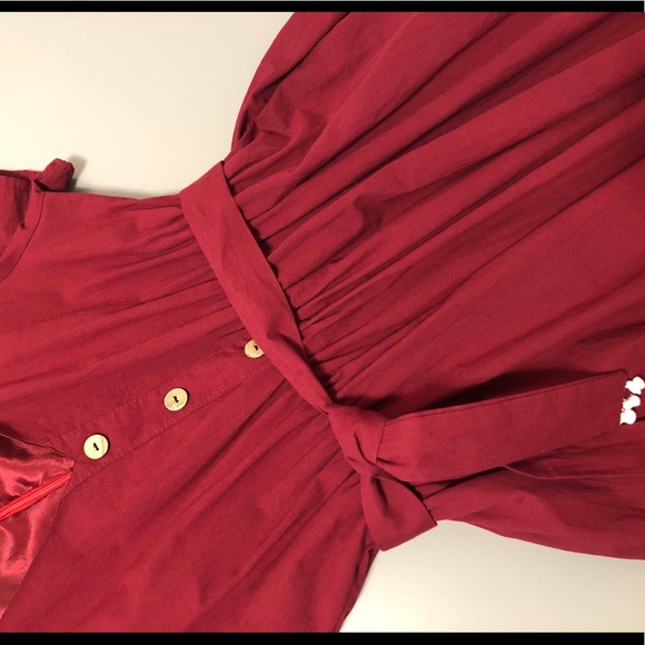 Wine A-line Short Sleeve Dress - Picture 7 of 7